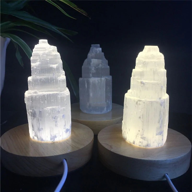 Natural Quartz Crystal Selenite Tower Lamp